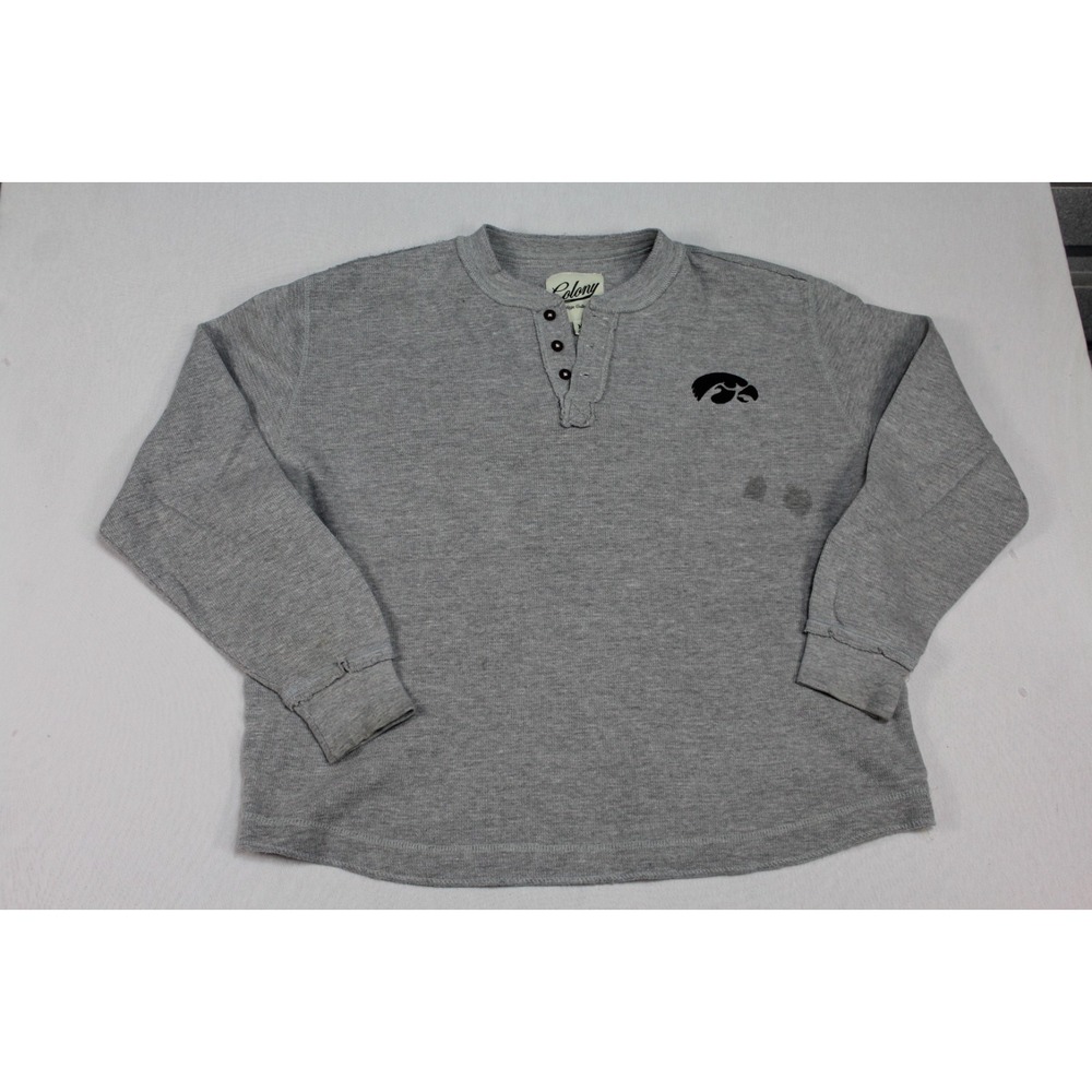 Colony Men Gry Shirt Iowa Hawkeye Long Sleeve Button V Neck size XL